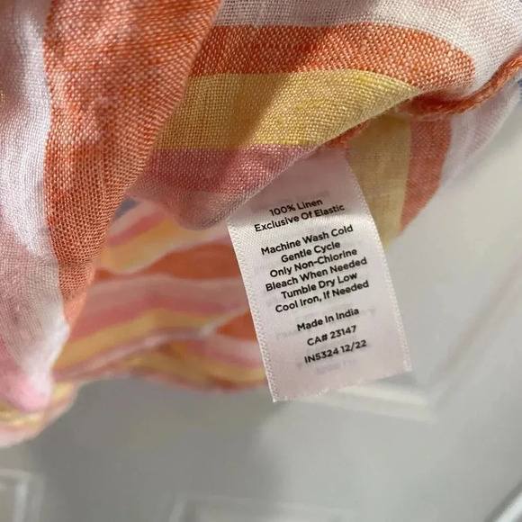 Talbots Women's 3X Plus Linen Short Puff Sleeves Striped Top Square Neck Smock - Picture 13 of 16